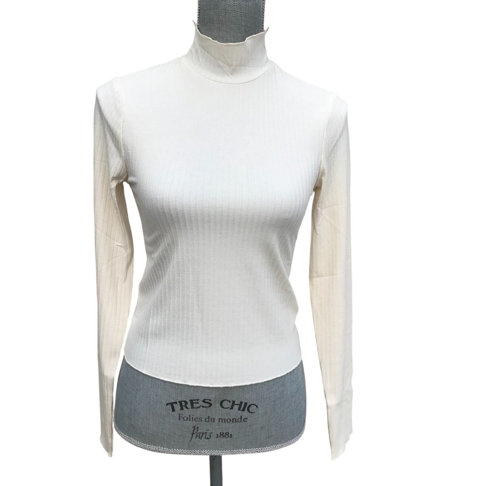Juicy Couture Cream Ribbed Mock Neck Long Sleeve Fitted Top Y2K Womens Small